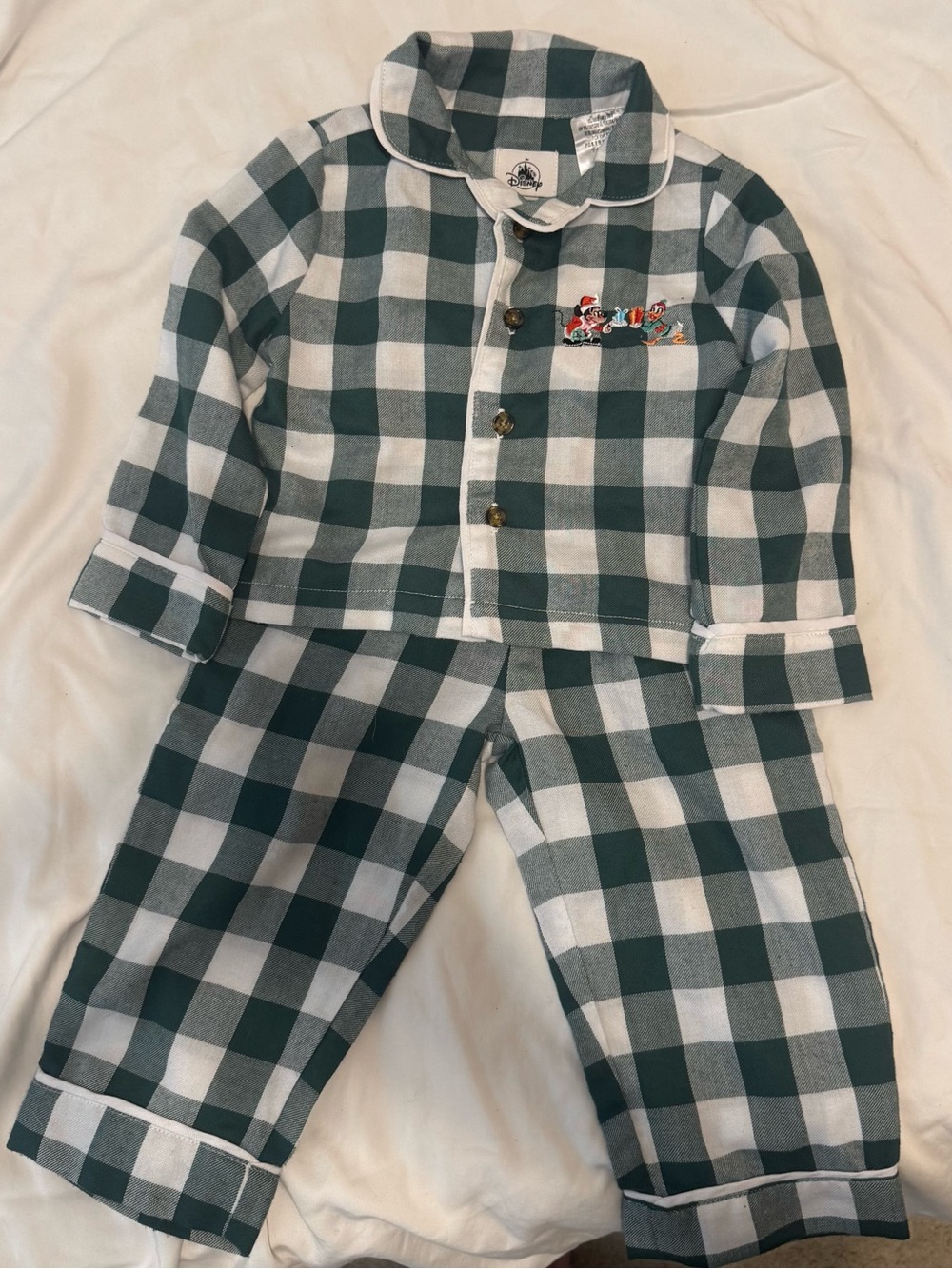 Disney Holiday Green and White Buffalo Plaid Kids Pajama Set